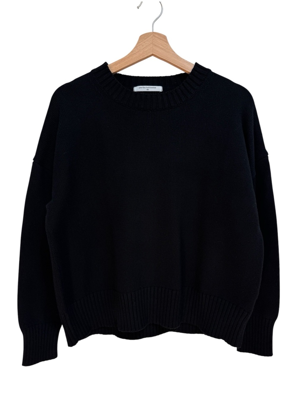 PerfectWhiteTee Janet Cotton Boxy Crewneck Sweater Women’s XS Black Slouchy